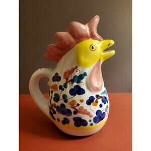 Sberna Deruta Italian Ceramic Rooster Pitcher - Handpainted Majolica